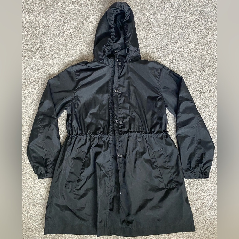 A New Day Women’s Hooded Black Rain Coat Size Medium Water-Resistant
